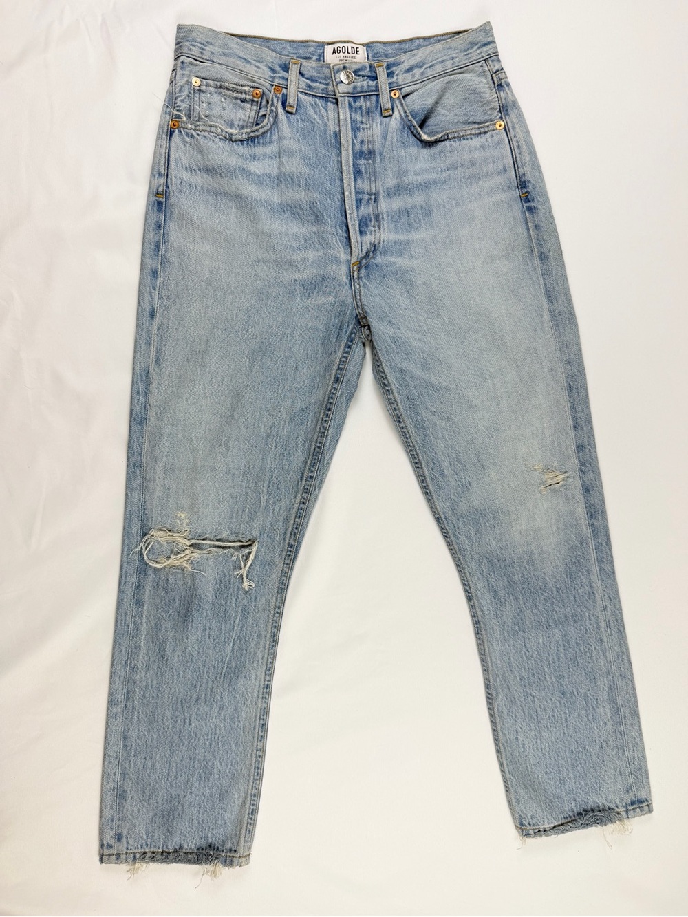 AGOLDE Size 27 High Rise Distressed Straight Jeans Button Fly